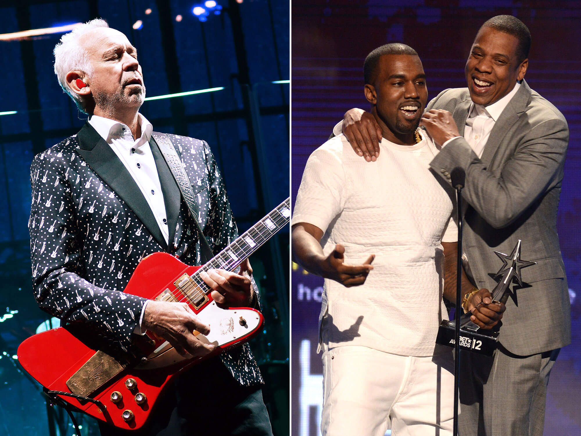 [L-R] Phil Manzanera, Kanye West and Jay-Z